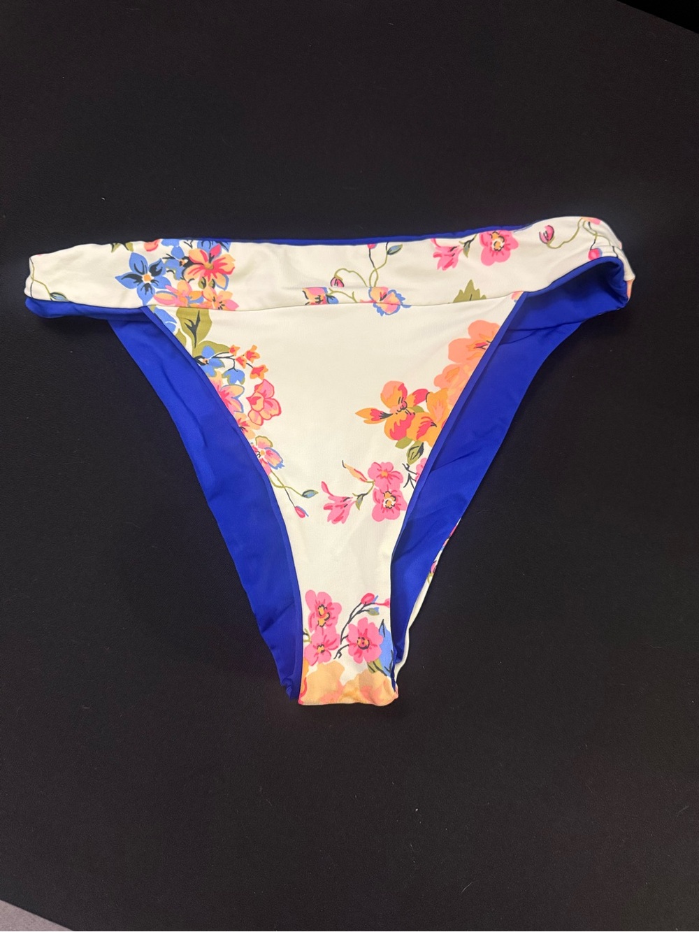 Maaji Floral Reversible Bikini Bottom - White & Royal Blue
